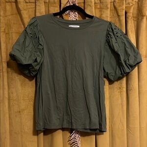 Elegant Army Green Puff Sleeve Top